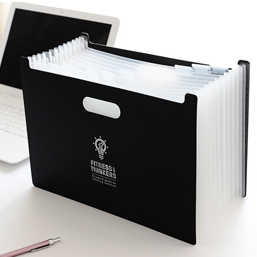 TOPPER 12 Pockets Expanding File Folder A4 Organizer Portable Business File Office Supplies Document Holder Carpeta Archivador: black Horizontal