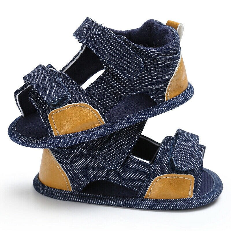 Infant Baby Boys Soft Cotton Sandals Baby Summer With Non-slip Suede Sandals Flat Soles For Toddler Boy 0 to 18M