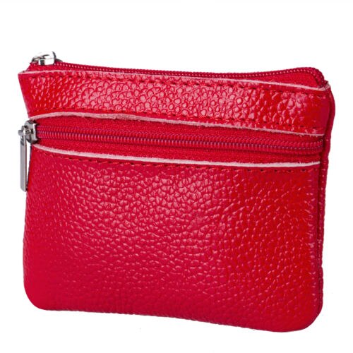 Kvinder mænd læder mønt pung tegnebog kobling lynlås lille skift blød taske mini: Rød