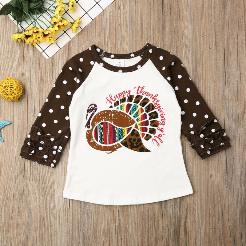 Happy Thanksgiving Fall/winter Baby Meisjes Boutique Top t-shirts Kleding Wijn Stip Icing Mouw Katoen Serape