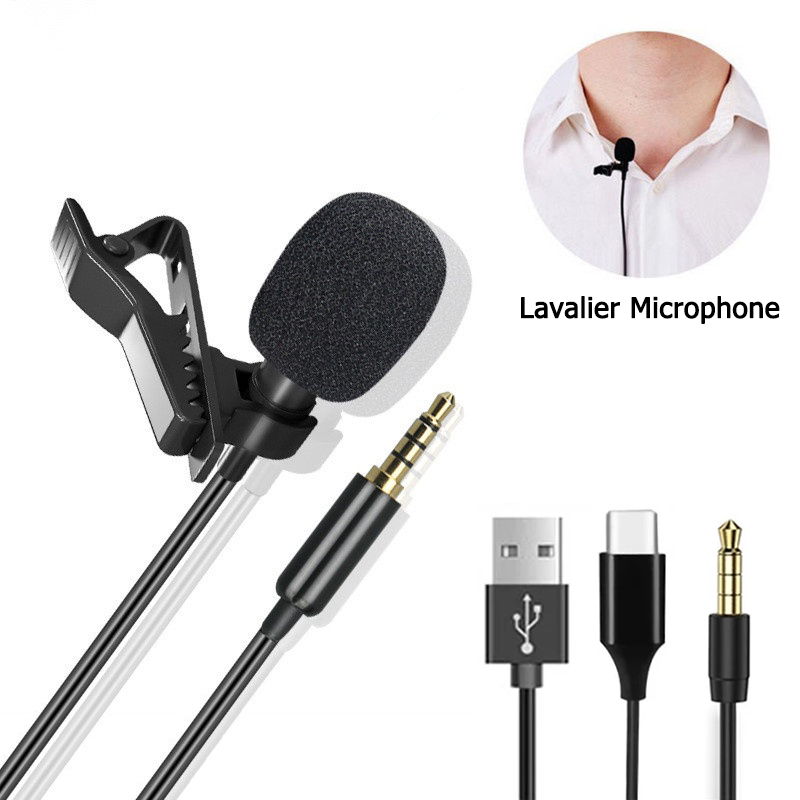 Przenośny mikrofon Mini Lavalier pojemnościowy mikrofon przypinany do klapy przewodowy mikrofon USB 3,5 mm do telefonów komórkowych laptopy PC lustrzanka cyfrowa