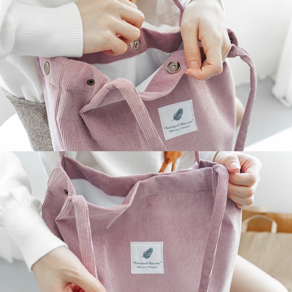 High Capacity Women Corduroy Tote Ladies handbags Casual Shoulder Bag Foldable Reusable Shopping Beach Bag