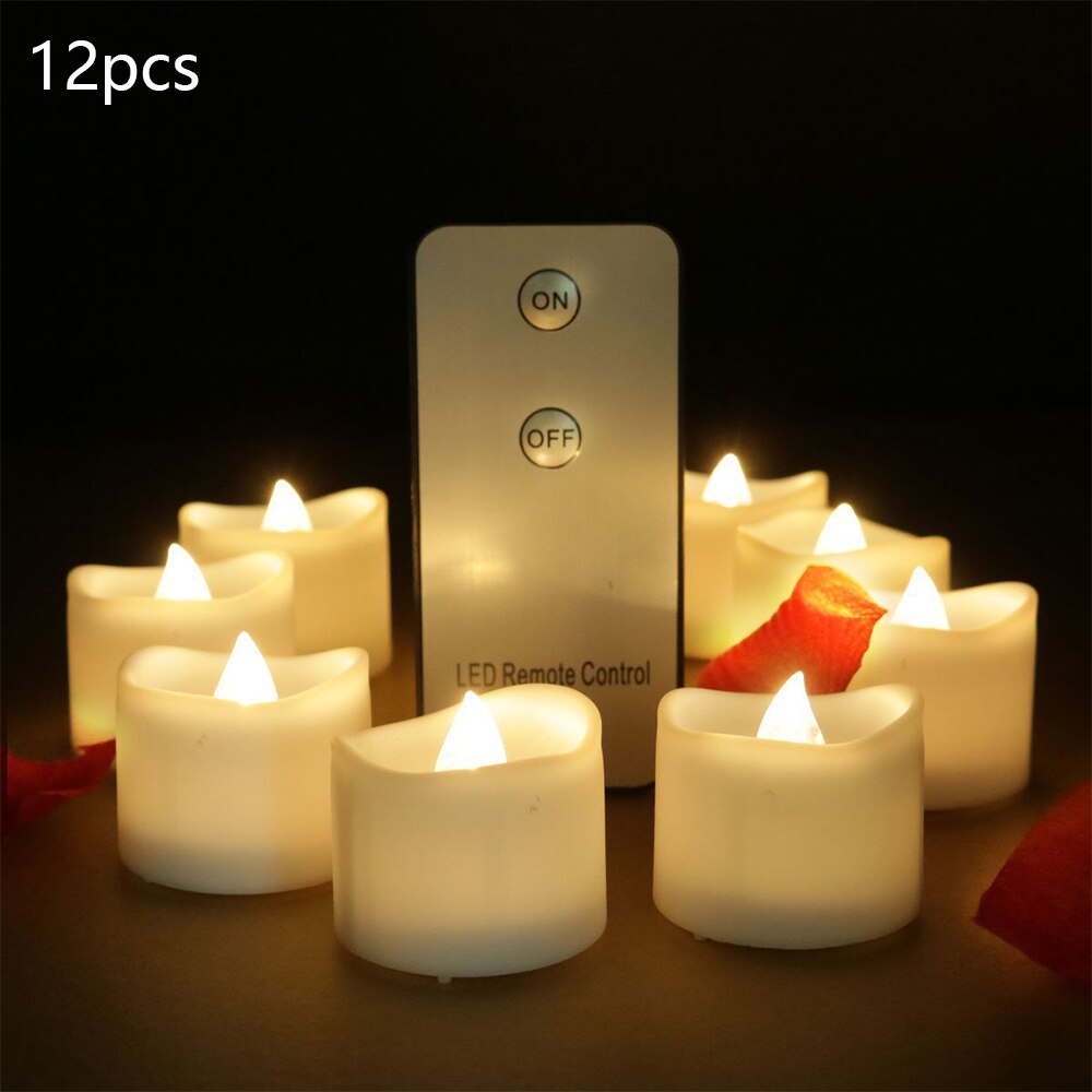 12/24 Pcs LED Intelligent Candles Warm White Flickering Electric Candle Remote Control Yellow Small Tea Light Super Battery Life: 12Pcs Warm White