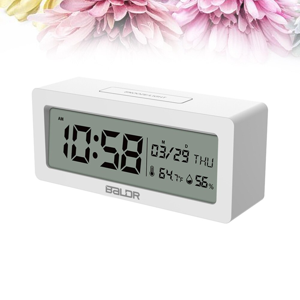 LCD Battery Powered Large Screen Display Digital Alarm Clock Battery Included(White): White
