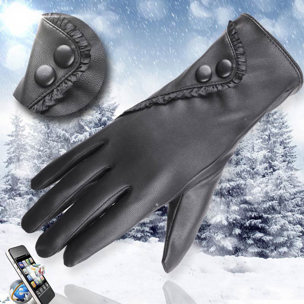 Top Selling Product Mode Vrouwen Lady Soft Lederen Handschoenen Winter Warm Mitten Xmas Black Ondersteuning