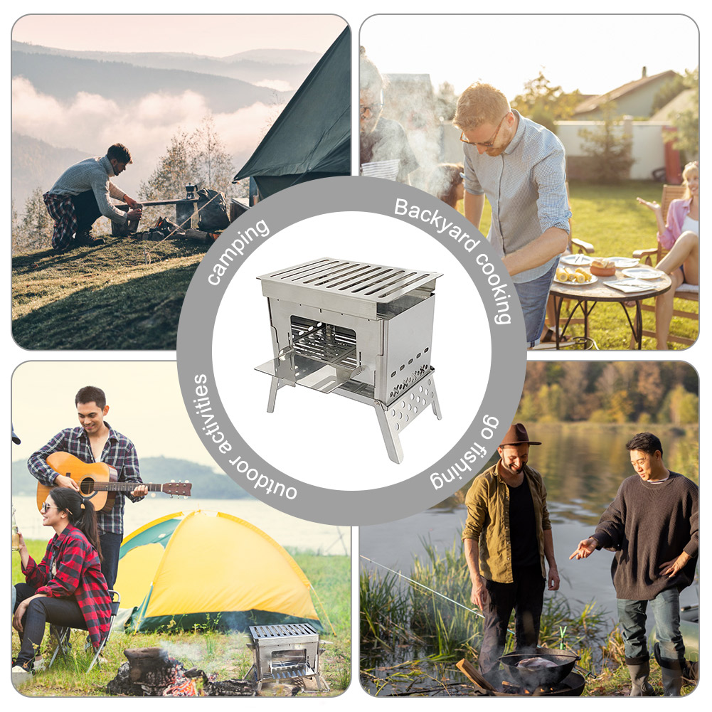 Faltbarer Camping-Holzofen, tragbar, zusammenklappbar, Brennholzofen, ultraleicht, multifunktional, zum Angeln, Wandern, Überleben, Kochgeschirr-Werkzeug