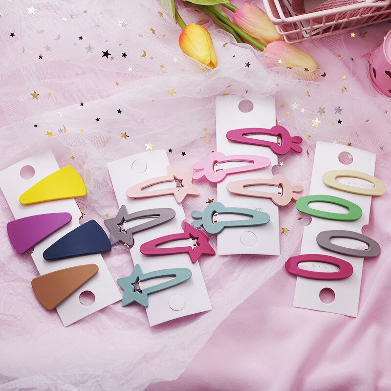 4 unids/lote geométrica, accesorios para el cabello para chicas niños caramelo Color mate Clip de pelo niños conejo estrella horquillas pasadores tocado