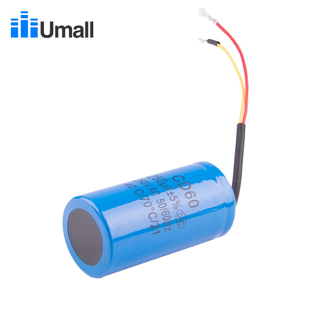CD60 250UF 250V AC condensateur | Pour moteur électrique robuste, compresseur d'air, rouge jaune, deux fils