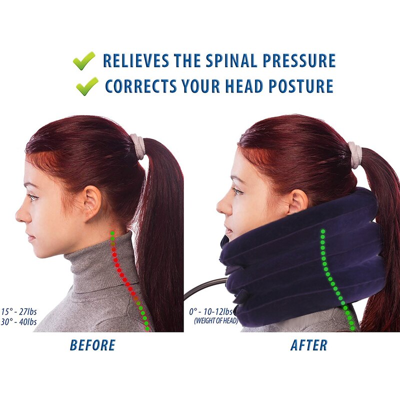 Collier Cervical gonflable à l&#39;air, Support de Traction du cou, oreiller de Massage, soulagement de la douleur, relaxation, soins de santé, civière de tête à traction cervicale la maison
