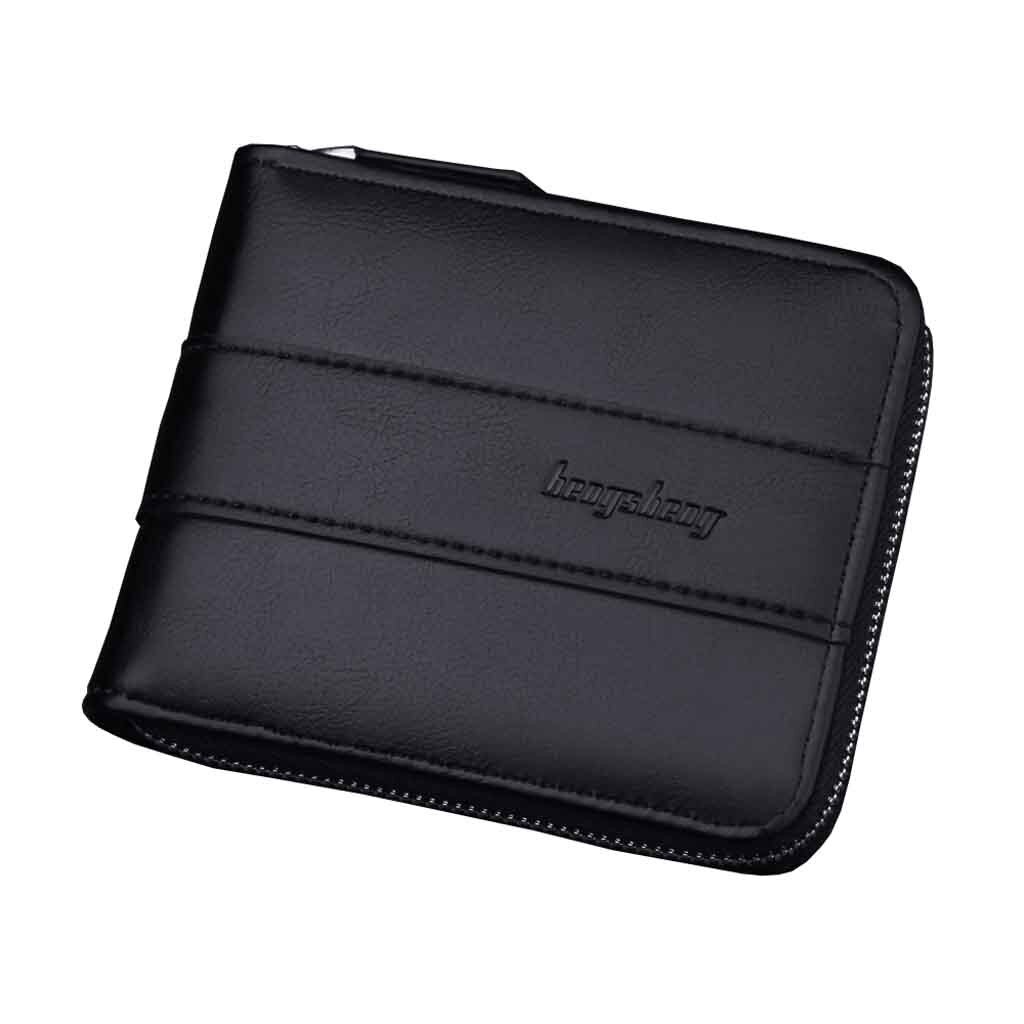 Bolsa da Carteira dos homens Curto Carteira Zíper Retro Multifunções Grande Capacidade Coin Purse cartão carteira кошелек женский кожа #20: Black