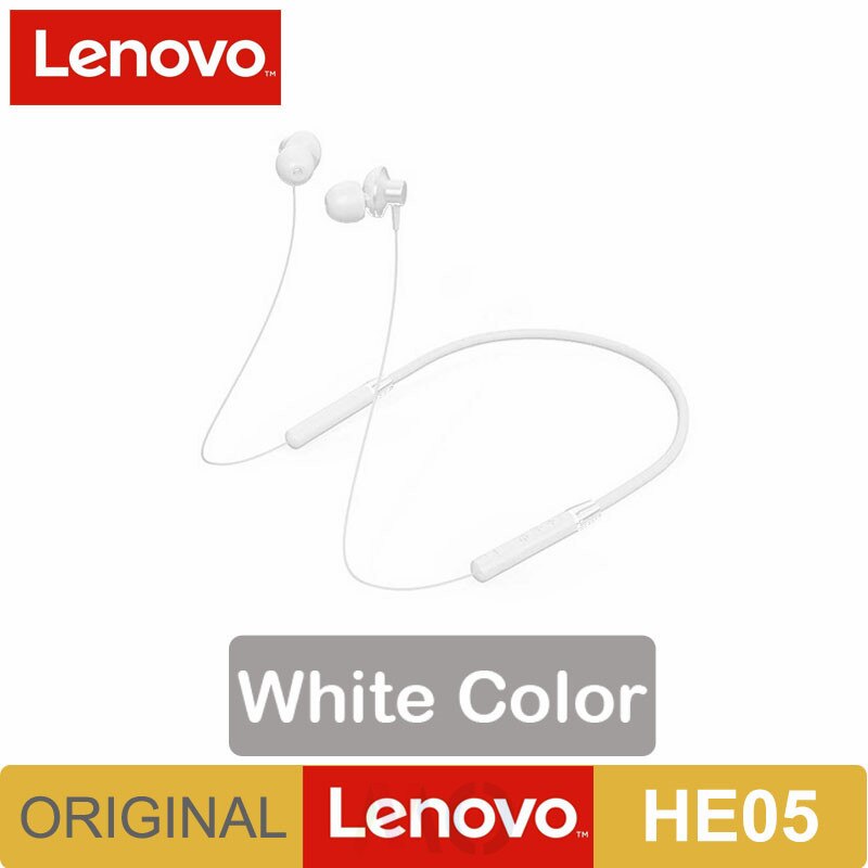 Original Lenovo HE05 Bluetooth 5.0 Wireless Magnetic Neckband Running Sports Earphone Earplug with Waterproof Noise Canceling: Lenovo HE05 White