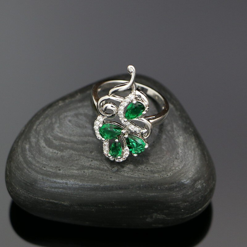 Grønne sten 925 sterlingsølv brude smykker sæt til kvinder øreringe vedhæng ring armbånd halskæde kit