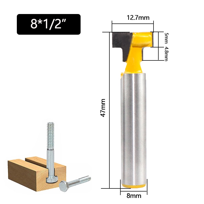1pc 8mm skaft t-slot fræser bits sæt nøgle hul bits hex bolt t slids fræser til træ træbearbejdningsværktøj