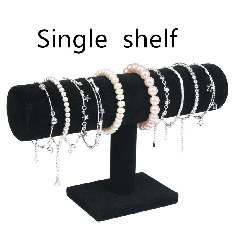 1pcs Vintage PU Leather / Velvet Bracelet Chain Watch T-Bar Rack Jewelry Organizer Hard Display Stand Holder: T-Black