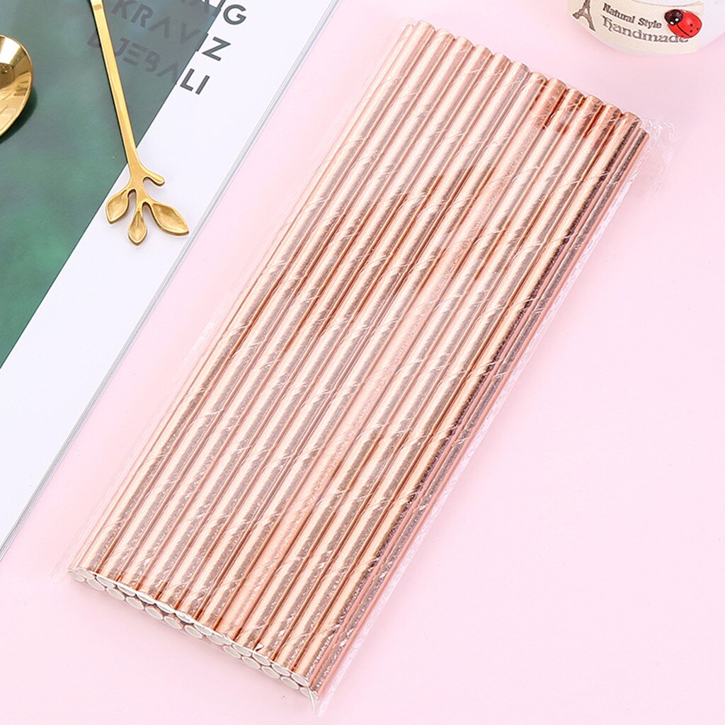 Mooie 25Pcs Rose Gold Patroon Paper Rietjes Sap Cocktail Rietje Voor Bruiloft Verjaardag Bar Pub Jungle Feestartikelen