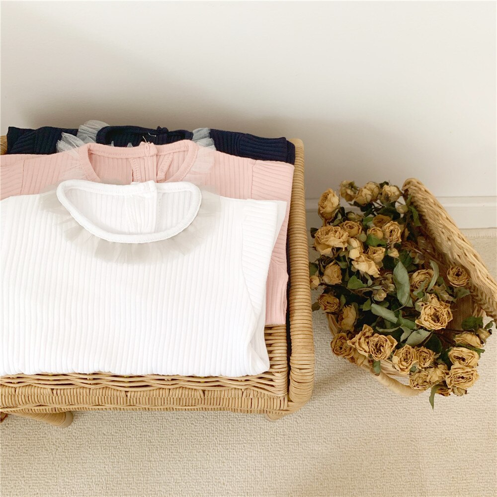 Frühling Herbst baumwolle 3 farben lange hülse mesh T shirts für baby mädchen 0-2 jahre säuglings kinder basis Tops