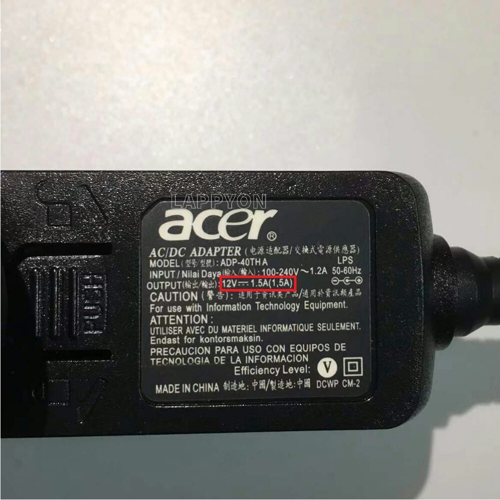 Adaptateur secteur pour PC portable, 12V, 1,5 a, pour Acer Aspire Switch 10 SW5-012-11SK, tablette et chargeur