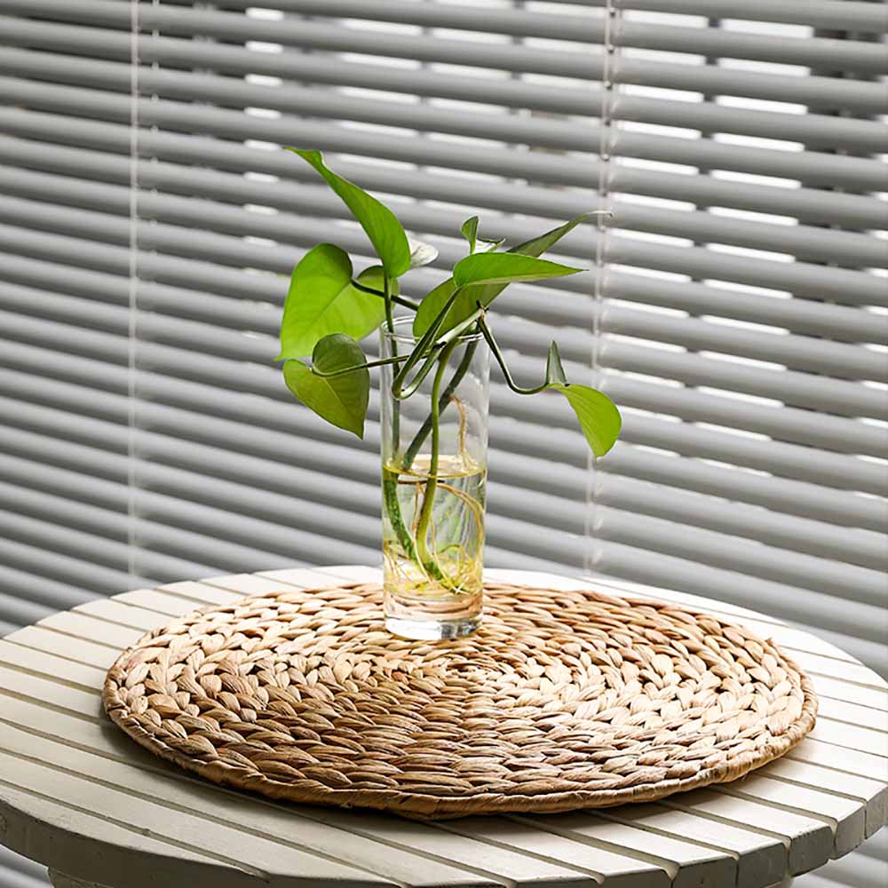 2 pcs 38/35/30cm Round Rattan Placemats Natural Cattail Straw Woven Dining Table Mats Heat Table Mats Coasters Kitchen Table