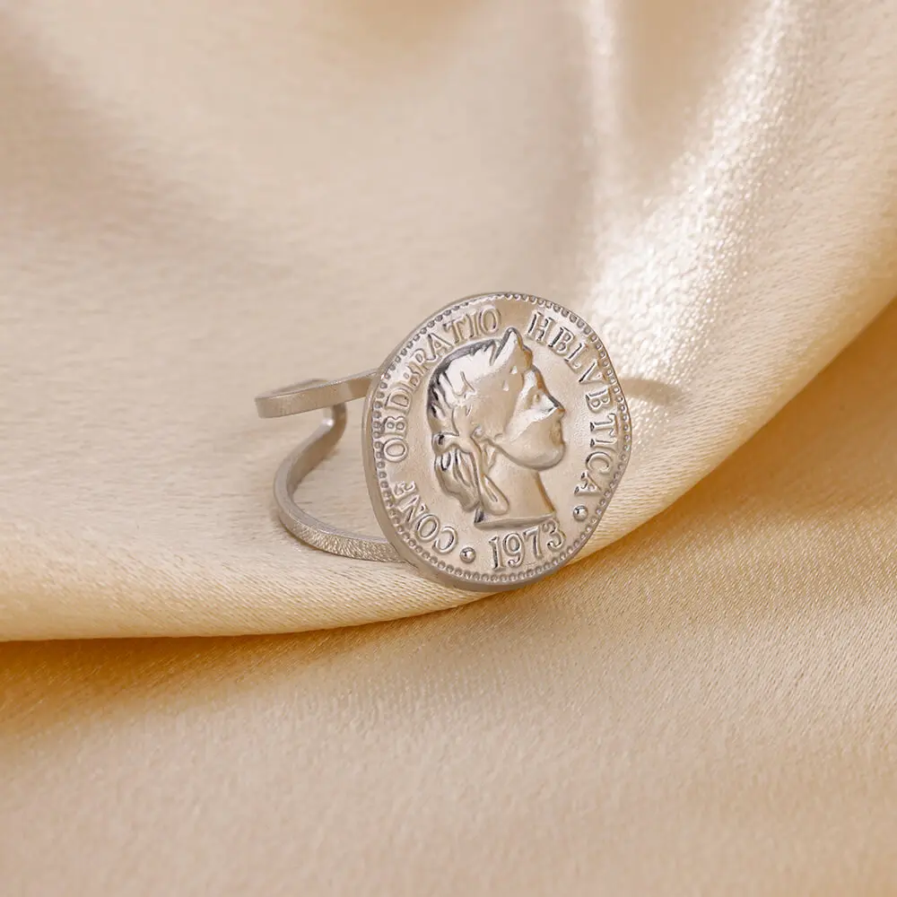 Delicado anillo de circón con concha de estrella de mar, tortuga, mal de ojo, anillo de acero inoxidable para mujer, abalorio dorado antidecoloración, accesorios de joyería,: Plata