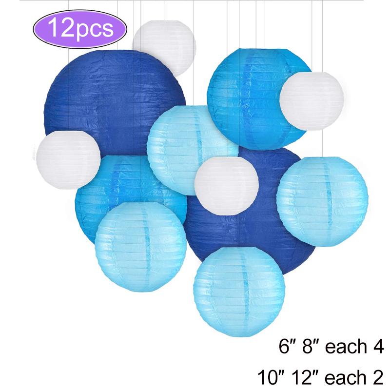 Lanterne chinoise suspendue en papier, 12 pièces/lot, lanterne dorée pour mariage, Festival, fête, mariage, décoration extérieure: blue as picture