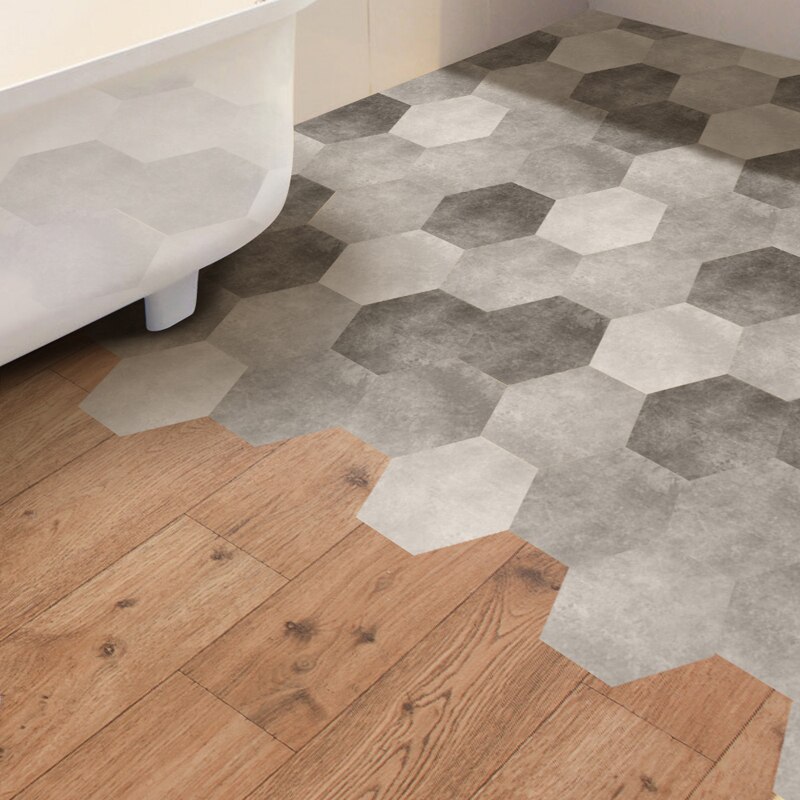 Cement Zwart Wit Grijs Badkamer Zeshoekige Waterdichte Slijtvaste Vloer Stickers Art Diagonaal Badkamer Decoratieve Sticker