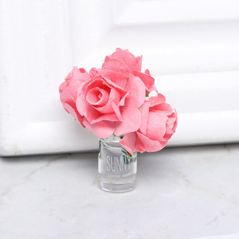 1/12 puppenhaus Miniatur Rosa Rose Glas Flasche Blume Anordnung Wohnkultur: hoch 3.8cm