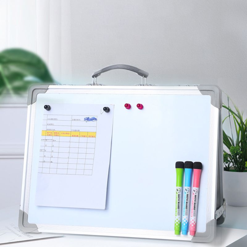 Desktop Foldable Erase Whiteboard Portable Drawing Writing Message Board with Marker Pen Magnetic Buttons School Office Supplies