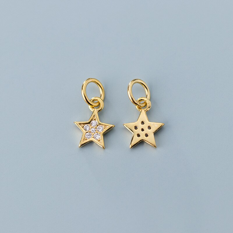 Plata de Ley 925 AAA, zirconia cúbica, abalorios de estrellas de decoración, colgantes para brazalete de plata S925 de oro rosa, fabricación de joyas DIY