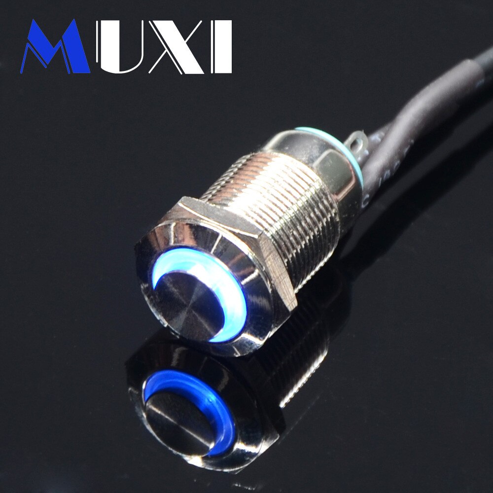 12mm Self-locking Waterproof Metal Push Button Switch With LED light 3V 5V 6V 12V 24V 110V 220V RED BLUE GREEN YELLOW