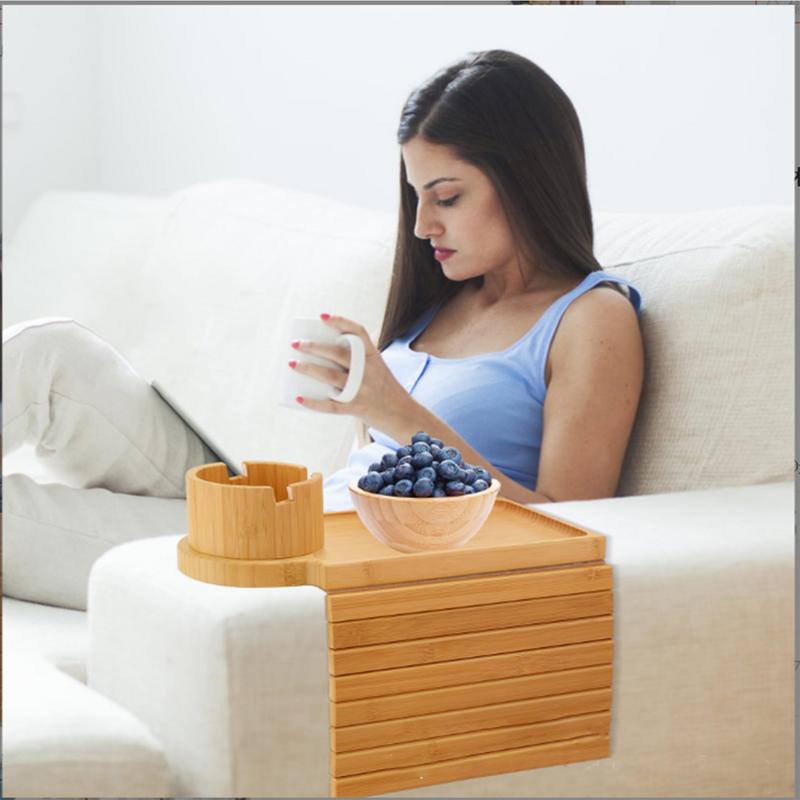 Soffa mugghållare bricka mugghållare för soffa sidobord i trä fällbar träsoffa armstöd bricka för dryck snacks fjärrkontroll telefon