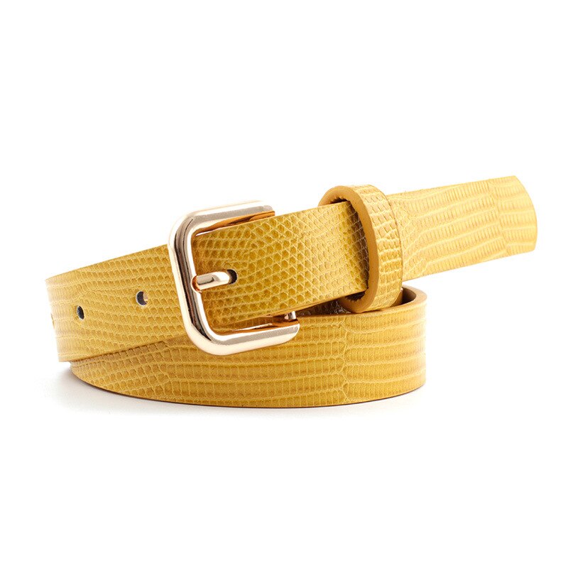Imprimir lagarto cinturones de cuero para mujer oro Pin cuadrado de hebilla de cinturón de cintura vestido de mujer Jeans Correa Decoración: yellow