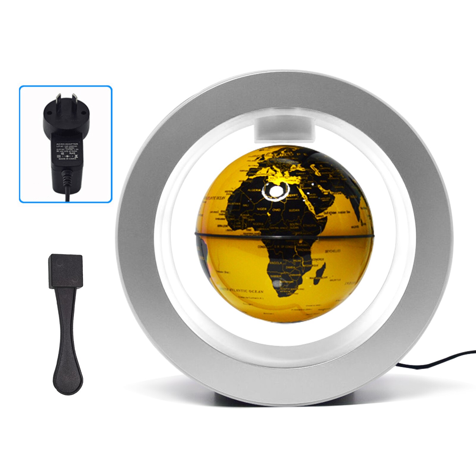 Globe flottant 6 pouces à lévitation magnétique, carte du monde rotative avec Base de lumière multicolore, lampe Globe Anti-gravité créative: No LED G-AU Plug