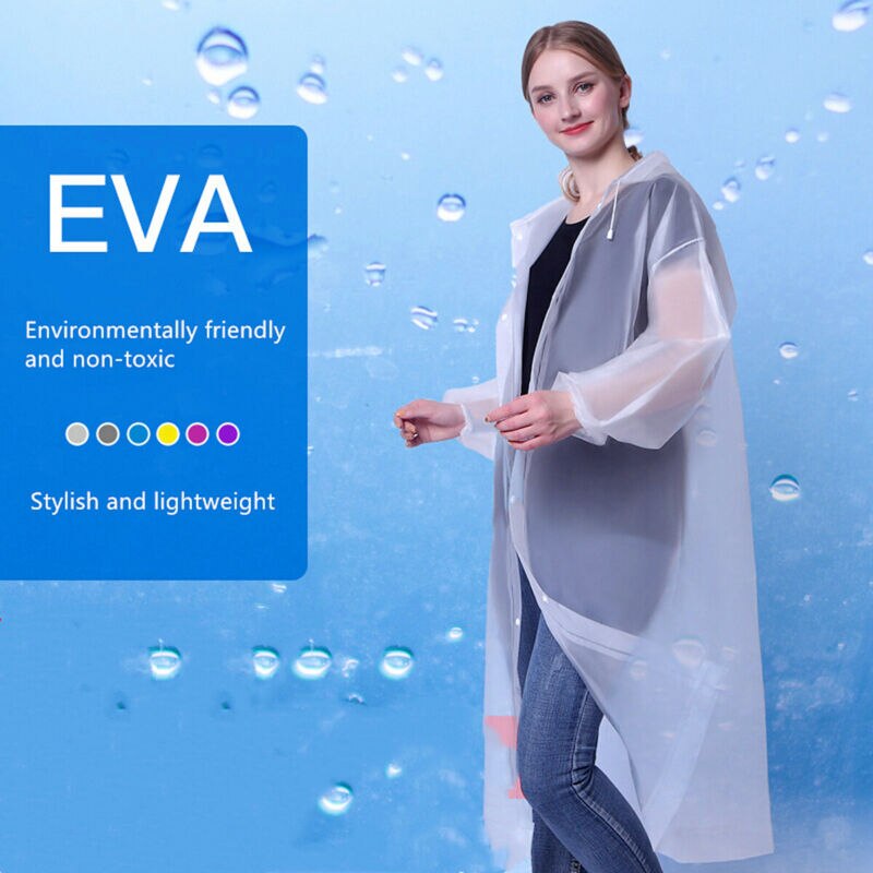 Men Women Unisex Transparent Waterproof Jacket EVA Hooded Adult Raincoat Plastic Reusable Rain Coat Poncho Rainwear
