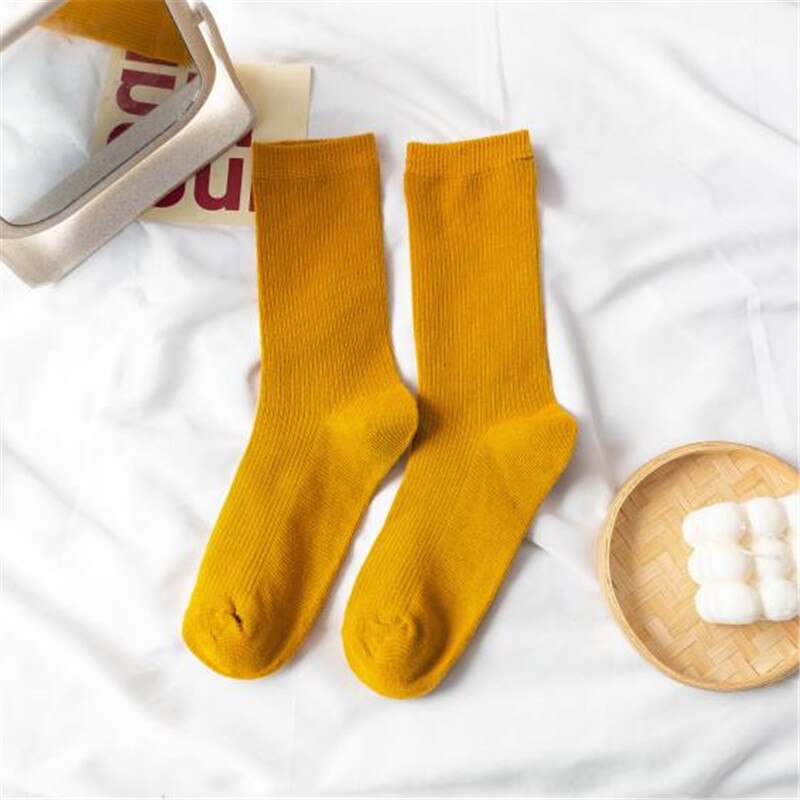Women Japanese Korea High School Girls High Socks Loose Solid Colors Double Needles Knitting Cotton Long Socks: WZ020-12