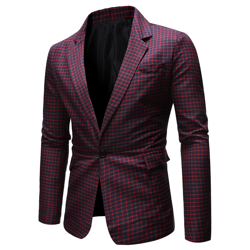 Blazer de costume à carreaux pour hommes, printemps , Slim Fit, un bouton, revers cranté, robe de costume, veste Masculino