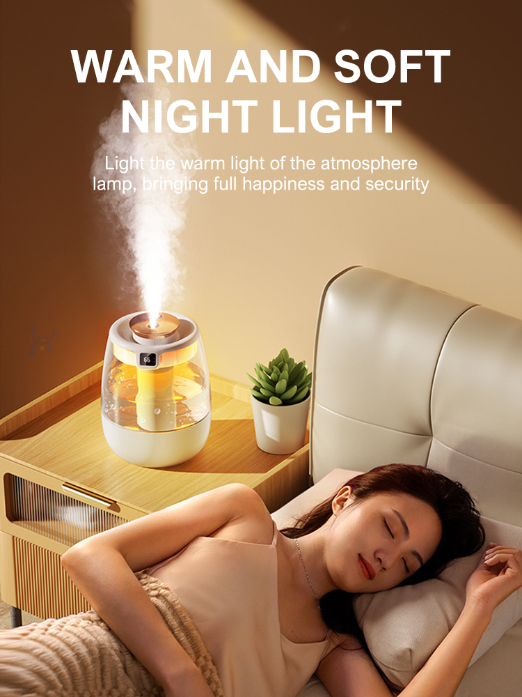 USB Humidifier Portable Dual Nozzle Cold Fog Bedroom Silent Humidifier Intelligent Digital Display Air Humidity 1.3L Water Tank