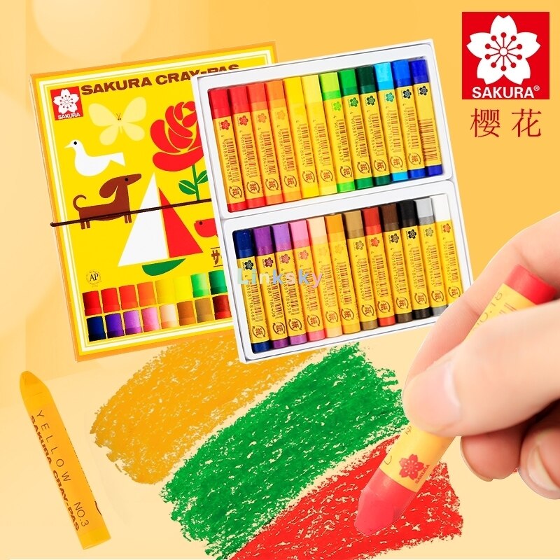 Japanese Traditional Crayons "SAKURA Cray-Pas, smooth crayons. Thick type 12,16,20,24 colors set.Safe and nontoxic,Art supplies