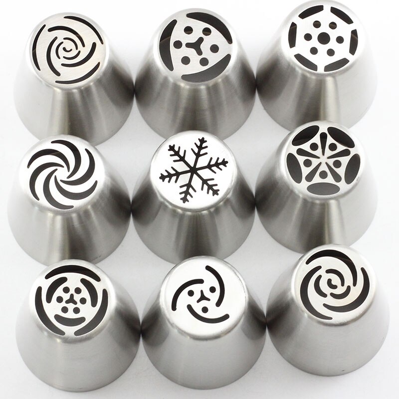 9 Pcs Icing Piping Russische Cake Nozzles Rvs Pastry Tips En 1 Stuks Koppeling Converter Decorating Cake Tips