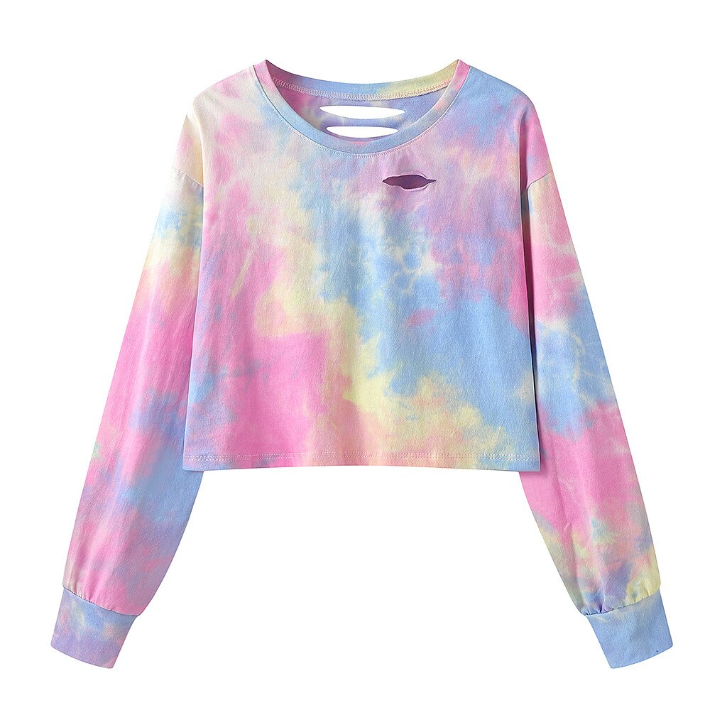 2020 delle donne Felpe Multicolor Casual Manica Lunga Felpata di Autunno delle Donne di Modo di sport esterno Tie-dye Con Cappuccio Camicetta # Z: M. / Colore rosa