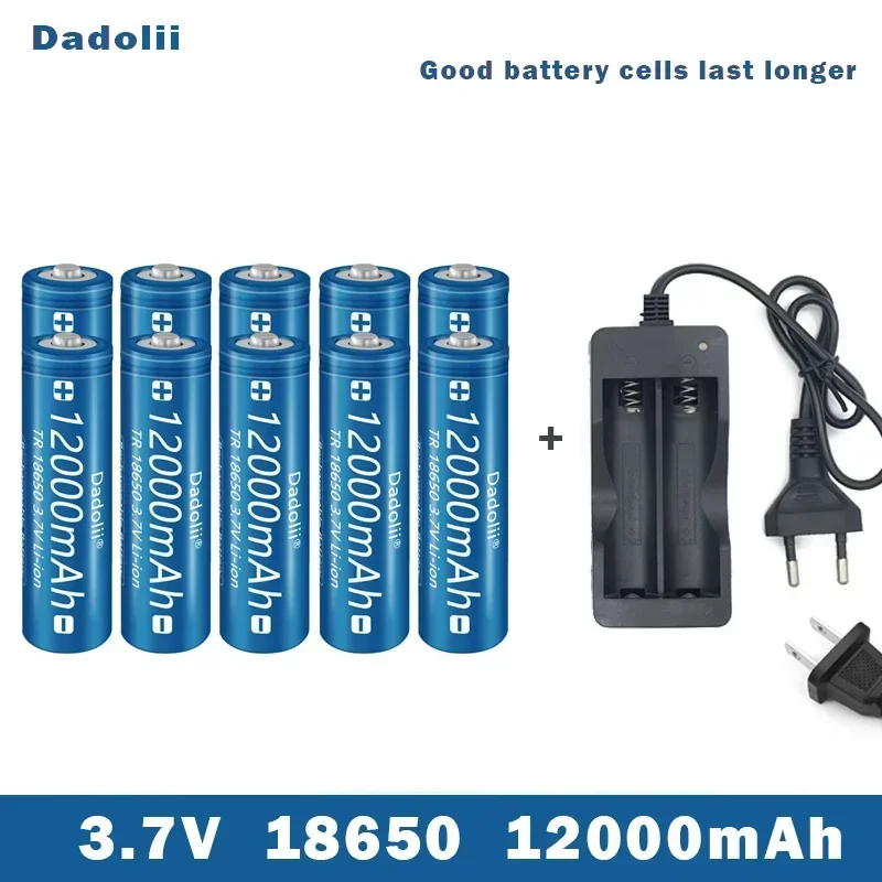 18650 Battery Rechargeable Battery 3.7V 18650 12000mAh Capacity Li-ion Rechargeable Battery For Flashlight Torch Battery+Charger: Gold
