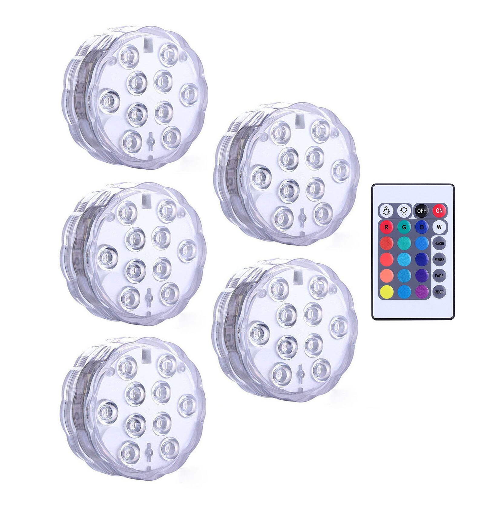 10 led piscina lâmpada de luz submersível rgb ip68 controle remoto à prova dwaterproof água luzes subaquáticas lagoa natação decorativa: 1 controller 5 Lamp