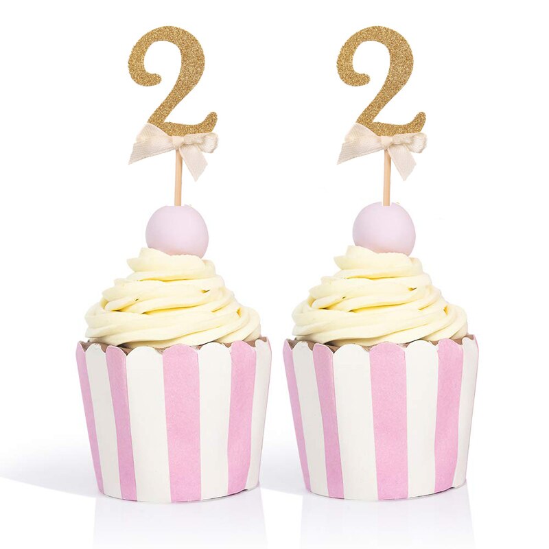 CMGBOBP 10 pcs Gold Glitter Cake Topper Number Cupcake Toppers Birthday Party Decorations Picks Baby Shower Kids Favors
