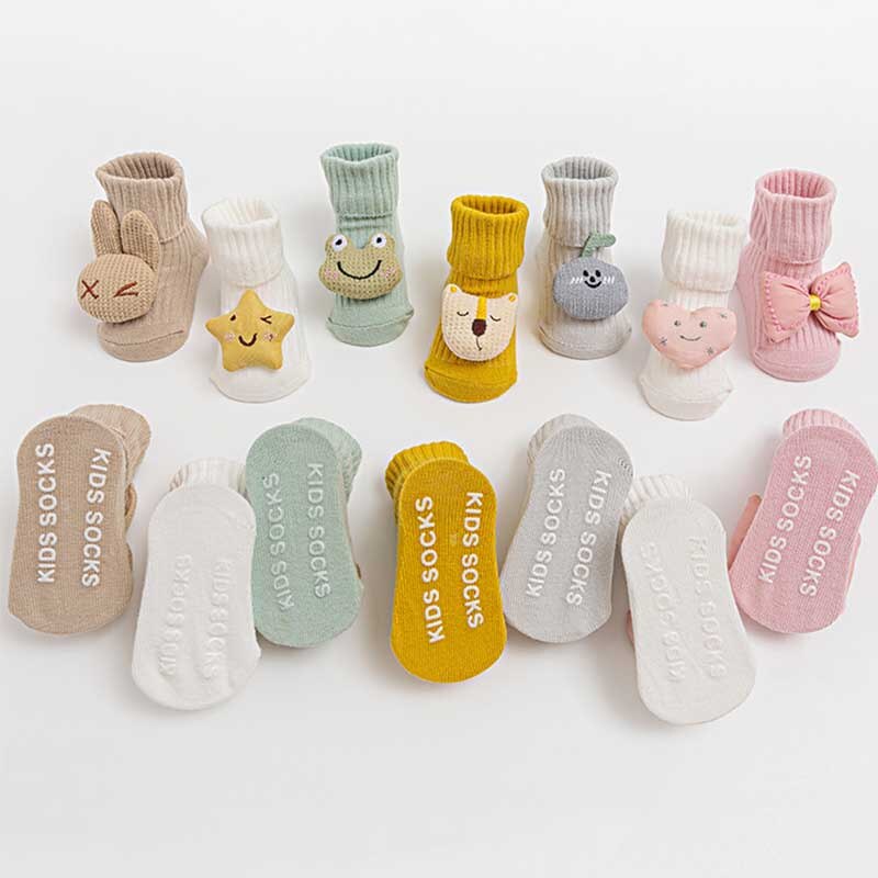 Babysocken mit Karikatur-motiven 3d einfarbig, mit schleife, rutschfester sohle, weich und warm, Ideal für babys und kleinkinder, für Höhle Winter.