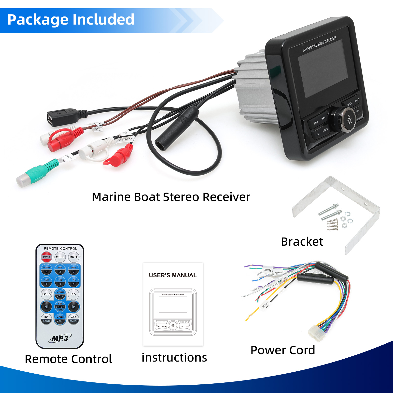 Marineradio, bootsstereoanlage, bluetooth-fähig, fm/am-digital-media-audioplayer, wasserdichtes bootszubehör für yacht, atv und utv: Default Title