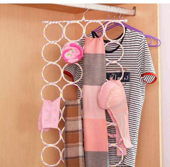 Crestive 12/28-Ring Paper Rattan Hanger Scarf Towel Stand Tie Display Stand Scarf Storage Rack LXX