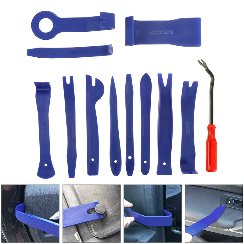 12 Uds. Kit de extracción de coche azul Tirm, herramienta de reparación de Panel de Radio Interior de coche, Clip de puerta duradero, conjunto de eliminación de embellecedor de ventana