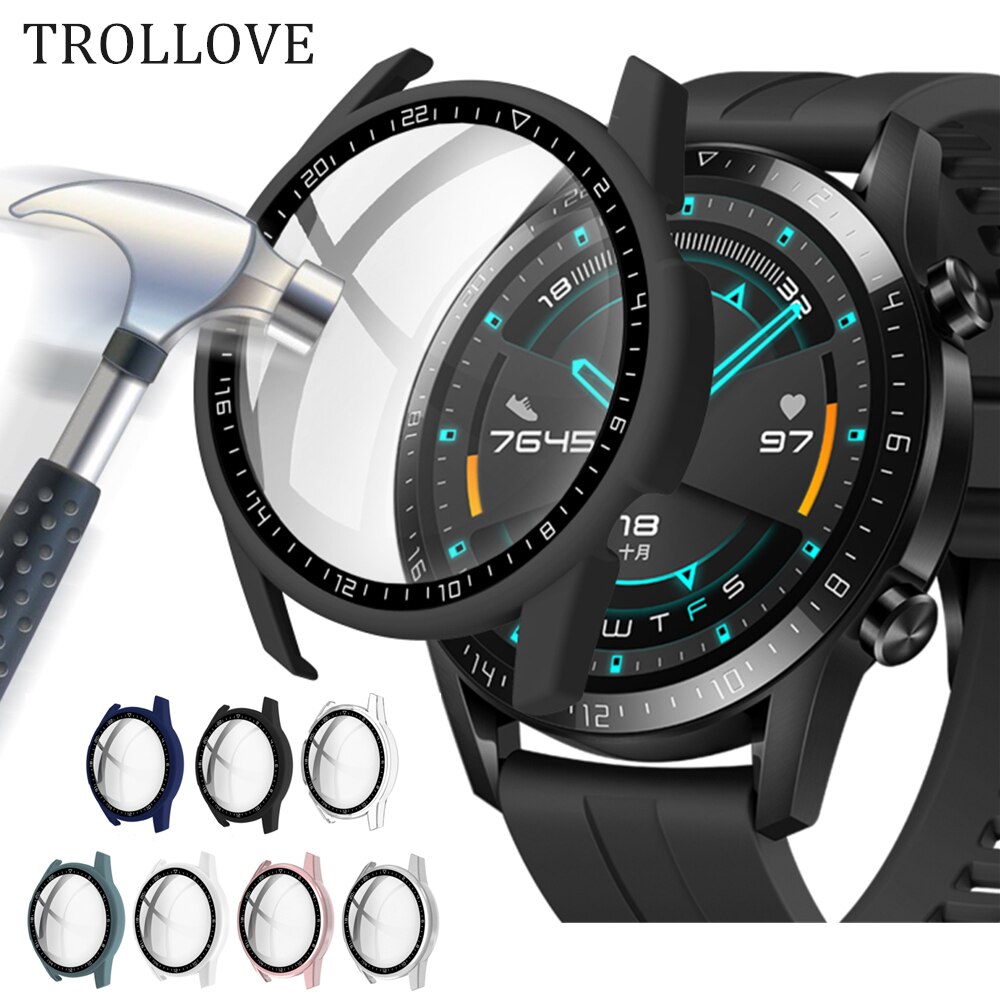 Beskyttelsesdæksel til huawei watch  gt2 46mm etui hård pc + glas skærmbeskytter til huawei watch  gt 2 46 mm frame tilbehør