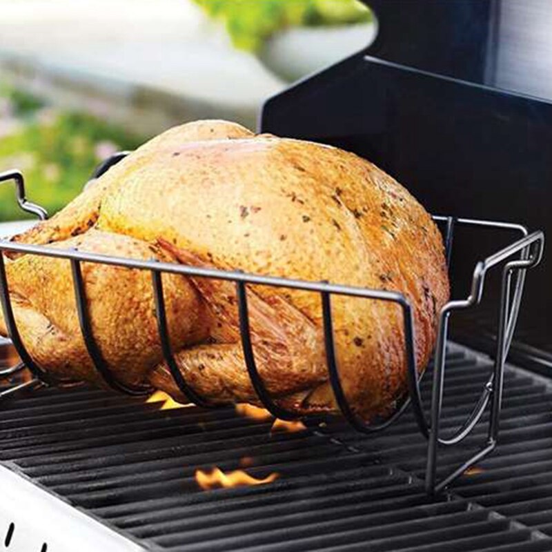 Grill rib rek voor bbq, grote antiaanbak roestvrijstalen rib braadrek houder voor grillen om 6 rib rekken vast te houden (zwart)