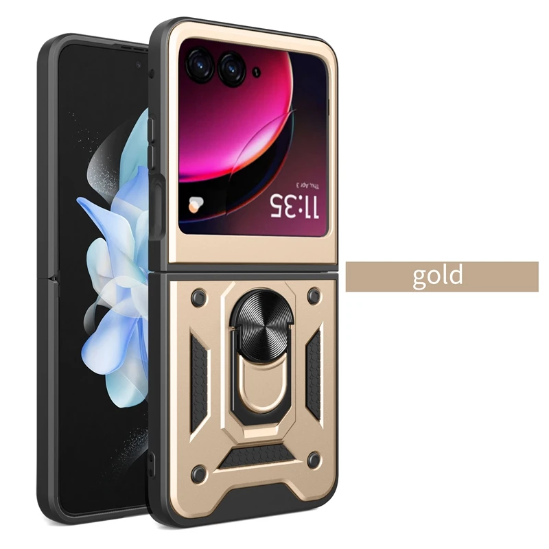 Armor Shockproof Case Voor Motorola Razr 50 40 Ultra Moto Razr + Plus 2024 2023 Cover Met Ring Magnetische houder Coque Fundas: Canvas / Goud