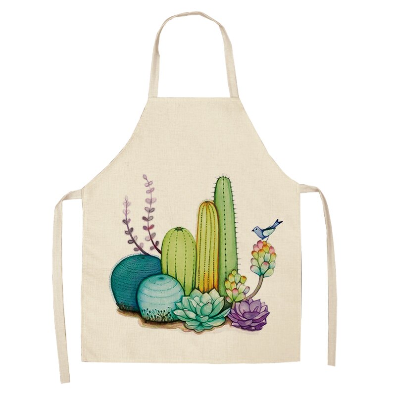 Tablier de cuisine motif Cactus pour femme, sans manches, en coton et lin, bavettes de cuisson à domicile, outils de nettoyage, 53x65cm, 1 pièce: 2WQ-MP0002-4